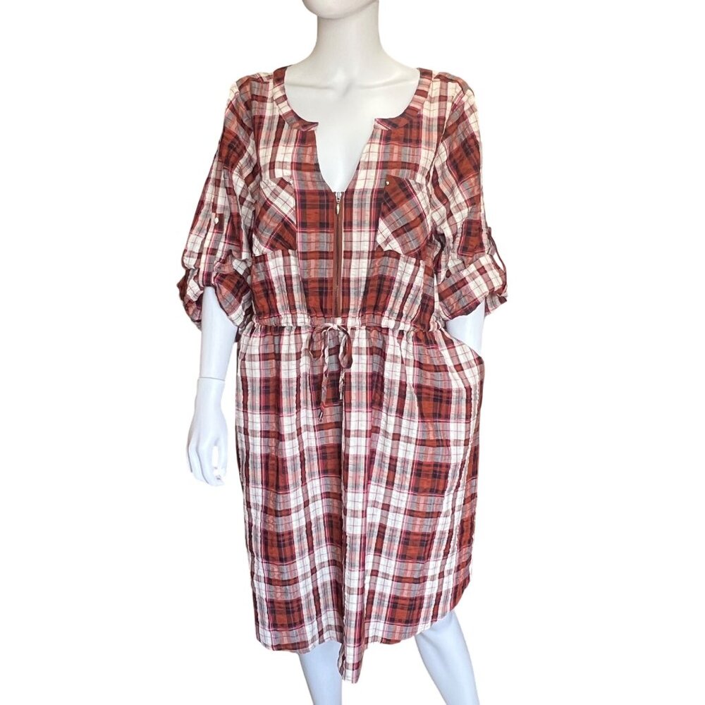 Torrid Plaid Seersucker Zip-Front Drawstring Waist Dress Womens Size 1/1X NWT